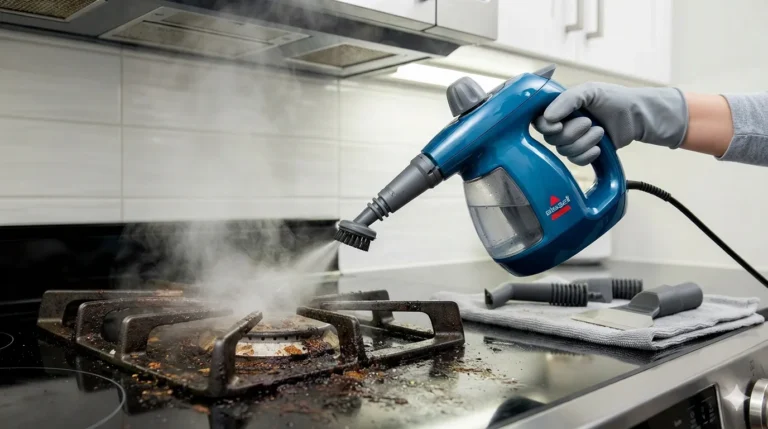The Bissell Steam Shot uses nothing but heated tap water to loosen grime, grease, and buildup, relying on steam pressure rather than chemical cleaners to do most of the work. That chemical-free approach is a big part of why it’s become a popular option for households wanting an effective, simpler cleaning tool for smaller jobs.
