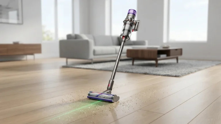 The Dyson V15, widely known by its Detect naming, sits near the top of the brand’s cordless vacuum lineup and is frequently cited as the model that pushed the category forward. Its most talked-about feature a laser that reveals microscopic dust invisible to the naked eye turned an otherwise routine chore into something people actually post about online, but the model backs that novelty with genuinely useful engineering underneath.